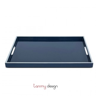 Blue lacquer rectangular tray with white border 26*36*H2cm